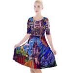 Beauty Stained Glass Castle Building Quarter Sleeve A-Line Dress