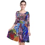 Beauty Stained Glass Castle Building Quarter Sleeve Waist Band Dress