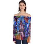Beauty Stained Glass Castle Building Off Shoulder Long Sleeve Top