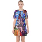 Beauty Stained Glass Castle Building Sixties Short Sleeve Mini Dress