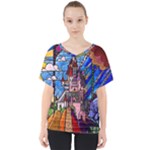 Beauty Stained Glass Castle Building V-Neck Dolman Drape Top
