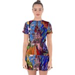 Beauty Stained Glass Castle Building Drop Hem Mini Chiffon Dress