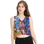 Beauty Stained Glass Castle Building V-Neck Cropped Tank Top