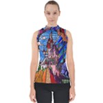Beauty Stained Glass Castle Building Mock Neck Shell Top