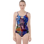 Beauty Stained Glass Castle Building Cut Out Top Tankini Set
