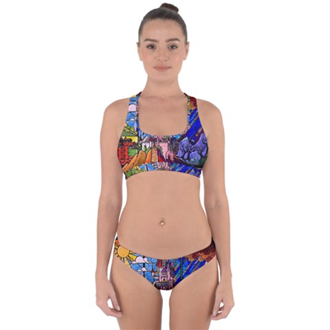 Beauty Stained Glass Castle Building Cross Back Hipster Bikini Set from ArtsNow.com