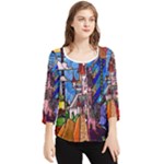 Beauty Stained Glass Castle Building Chiffon Quarter Sleeve Blouse