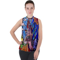 Mock Neck Chiffon Sleeveless Top 