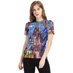 Beauty Stained Glass Castle Building Women s Short Sleeve Rash Guard