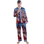 Beauty Stained Glass Castle Building Men s Long Sleeve Satin Pajamas Set