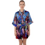 Beauty Stained Glass Castle Building Half Sleeve Satin Kimono 