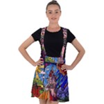 Beauty Stained Glass Castle Building Velvet Suspender Skater Skirt