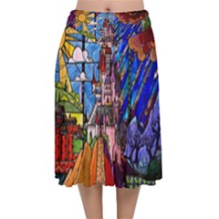 Velvet Flared Midi Skirt 