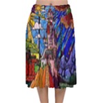 Beauty Stained Glass Castle Building Velvet Flared Midi Skirt