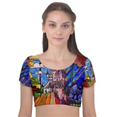 Velvet Short Sleeve Crop Top  