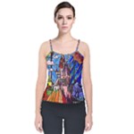 Beauty Stained Glass Castle Building Velvet Spaghetti Strap Top
