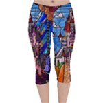 Beauty Stained Glass Castle Building Velvet Capri Leggings 