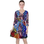 Beauty Stained Glass Castle Building Quarter Sleeve Ruffle Waist Dress