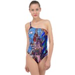 Beauty Stained Glass Castle Building Classic One Shoulder Swimsuit