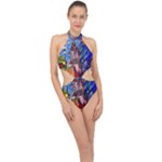 Beauty Stained Glass Castle Building Halter Side Cut Swimsuit