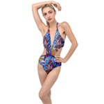 Beauty Stained Glass Castle Building Plunging Cut Out Swimsuit