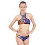 Beauty Stained Glass Castle Building High Neck Bikini Set