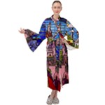Beauty Stained Glass Castle Building Maxi Velvet Kimono