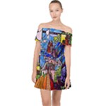 Beauty Stained Glass Castle Building Off Shoulder Chiffon Dress