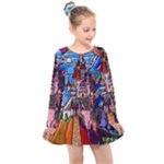 Beauty Stained Glass Castle Building Kids  Long Sleeve Dress