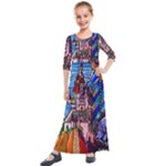 Beauty Stained Glass Castle Building Kids  Quarter Sleeve Maxi Dress