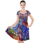 Beauty Stained Glass Castle Building Cap Sleeve Midi Dress