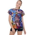 Beauty Stained Glass Castle Building Ruffle Collar Chiffon Blouse