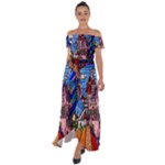 Beauty Stained Glass Castle Building Off Shoulder Open Front Chiffon Dress