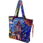 Beauty Stained Glass Castle Building Drawstring Tote Bag
