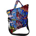 Beauty Stained Glass Castle Building Fold Over Handle Tote Bag