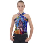 Beauty Stained Glass Castle Building Cross Neck Velour Top