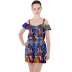 Beauty Stained Glass Castle Building Ruffle Cut Out Chiffon Playsuit