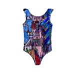 Beauty Stained Glass Castle Building Kids  Frill Swimsuit