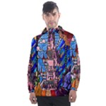 Beauty Stained Glass Castle Building Men s Front Pocket Pullover Windbreaker