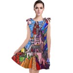 Beauty Stained Glass Castle Building Tie Up Tunic Dress