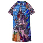 Beauty Stained Glass Castle Building Kids  Boyleg Half Suit Swimwear