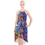 Beauty Stained Glass Castle Building High-Low Halter Chiffon Dress 