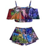 Beauty Stained Glass Castle Building Kids  Off Shoulder Skirt Bikini
