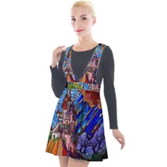 Plunge Pinafore Velour Dress 