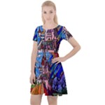 Beauty Stained Glass Castle Building Cap Sleeve Velour Dress 