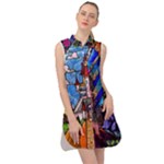 Beauty Stained Glass Castle Building Sleeveless Shirt Dress