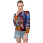 Beauty Stained Glass Castle Building Banded Bottom Chiffon Top