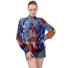 High Neck Long Sleeve Chiffon Top 