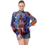 Beauty Stained Glass Castle Building High Neck Long Sleeve Chiffon Top