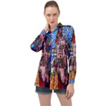 Beauty Stained Glass Castle Building Long Sleeve Satin Shirt